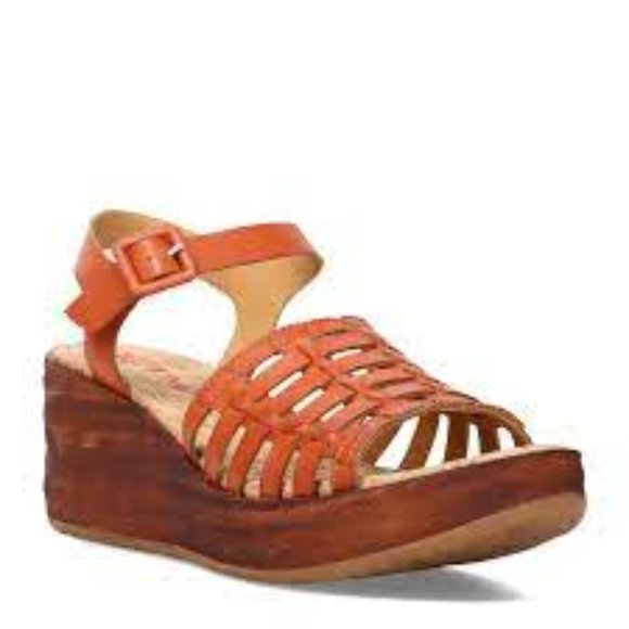 Korks by Kork-Ease  Marley Platform Sandal, Orange Leather, women Size 7  NEW - Picture 1 of 6